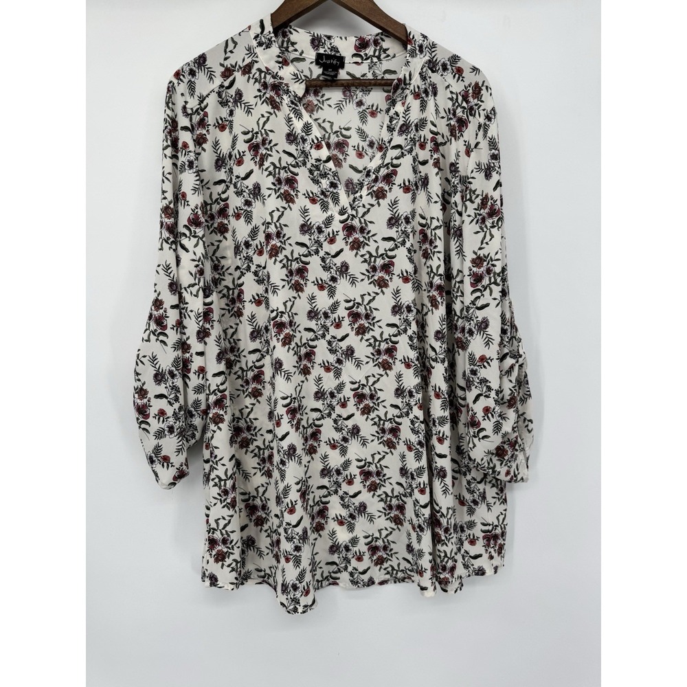Plus Size Justify 3X Floral Shirt Top Adjustable 3/4 Sleeve Spring Fairy